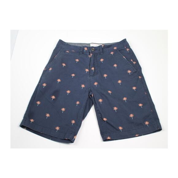 Free Planet Mens Shorts Sz 28 Blue with Pink Embroidered Palm Trees Preppy Chino - Picture 1 of 5